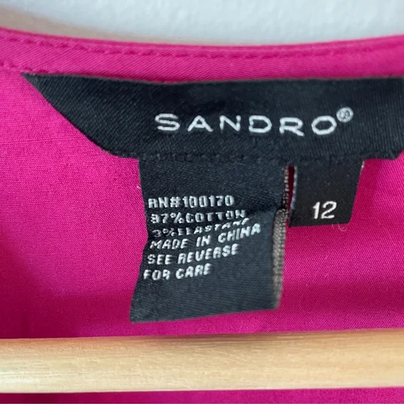 Sandro Fuchsia Pink Sleeveless Wrap Cotton Summer Dress 12 - Picture 5 of 8